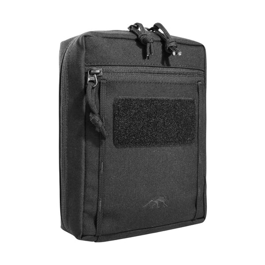Three quarter front view of Tasmanian Tiger tac pouch with extra wide zipped opening and zippered front compartment - Black | Ships from Melbourne
