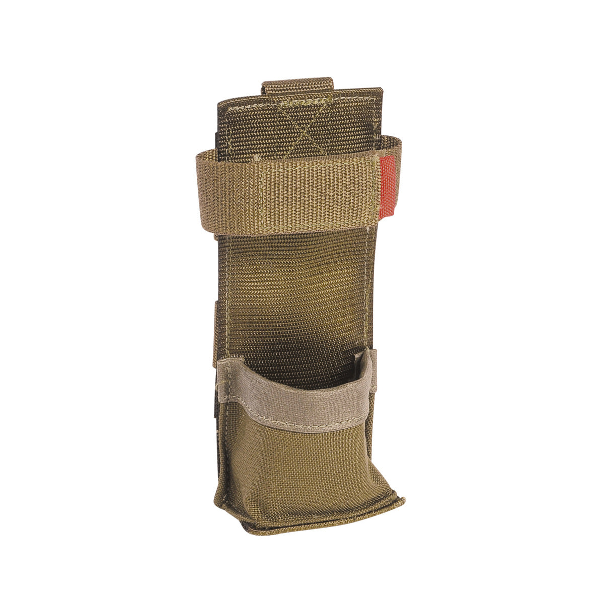 Three quarter front view of Tasmanian Tiger Tourniquet Pouch with quick access hook-and-loop fastener and fixation for CAT-tourniquet or similar – Coyote Brown 