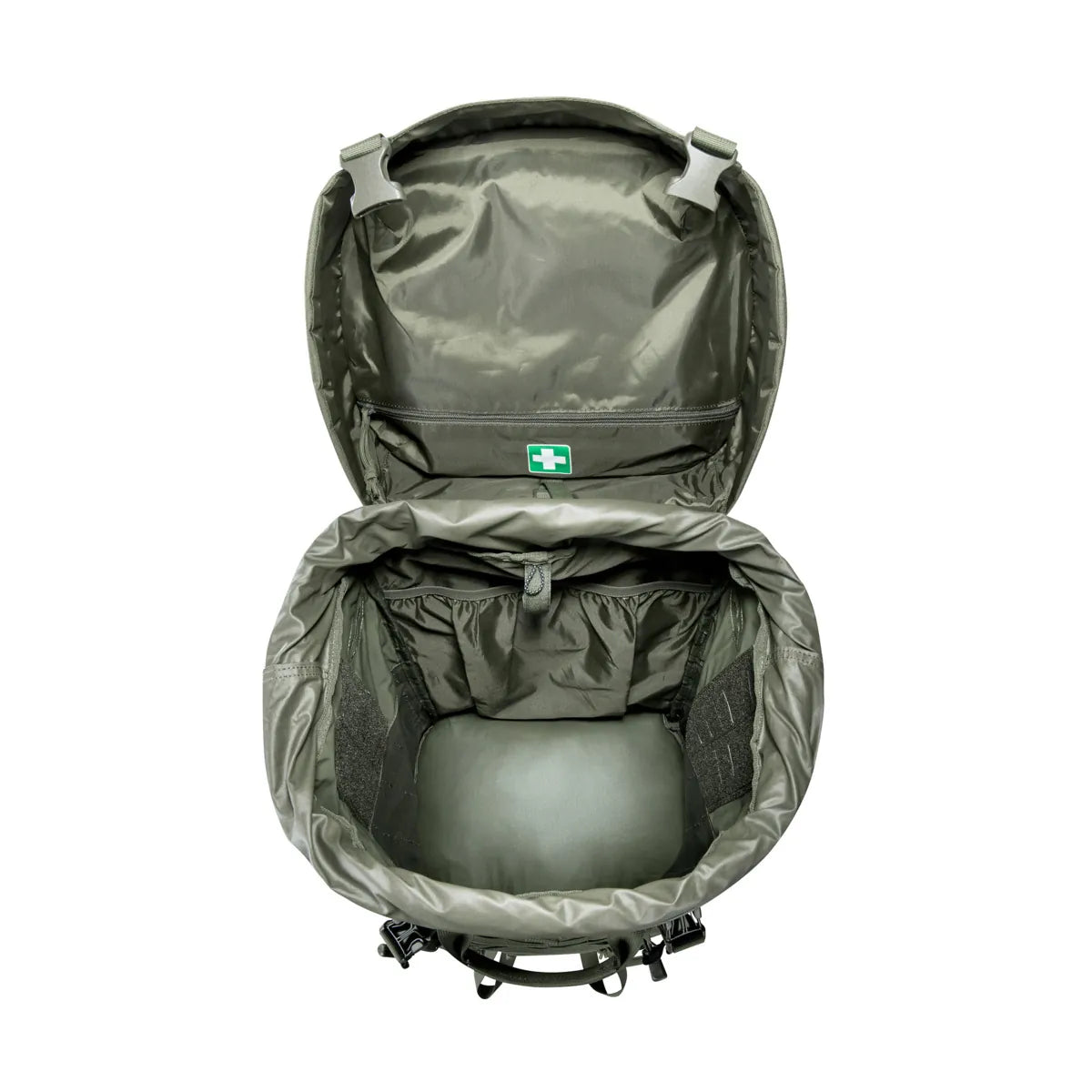 Open main compartment of the Tasmanian Tiger Base Pack 60 FO in olive | TT8846.331
