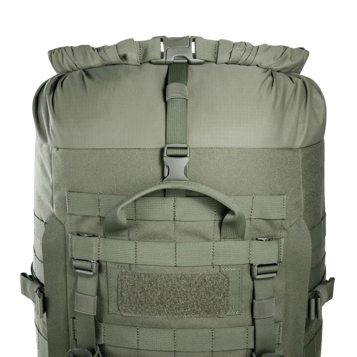Close-up of the extended snow guard on the Tasmanian Tiger Base Pack 60 FO in olive | TT8846.331