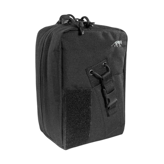 Three Quarter Front View - Tasmanian Tiger Base Medic Pouch MKII with Tiger logo top right and integrated scissors pouch - Black | Ships from Melbourne